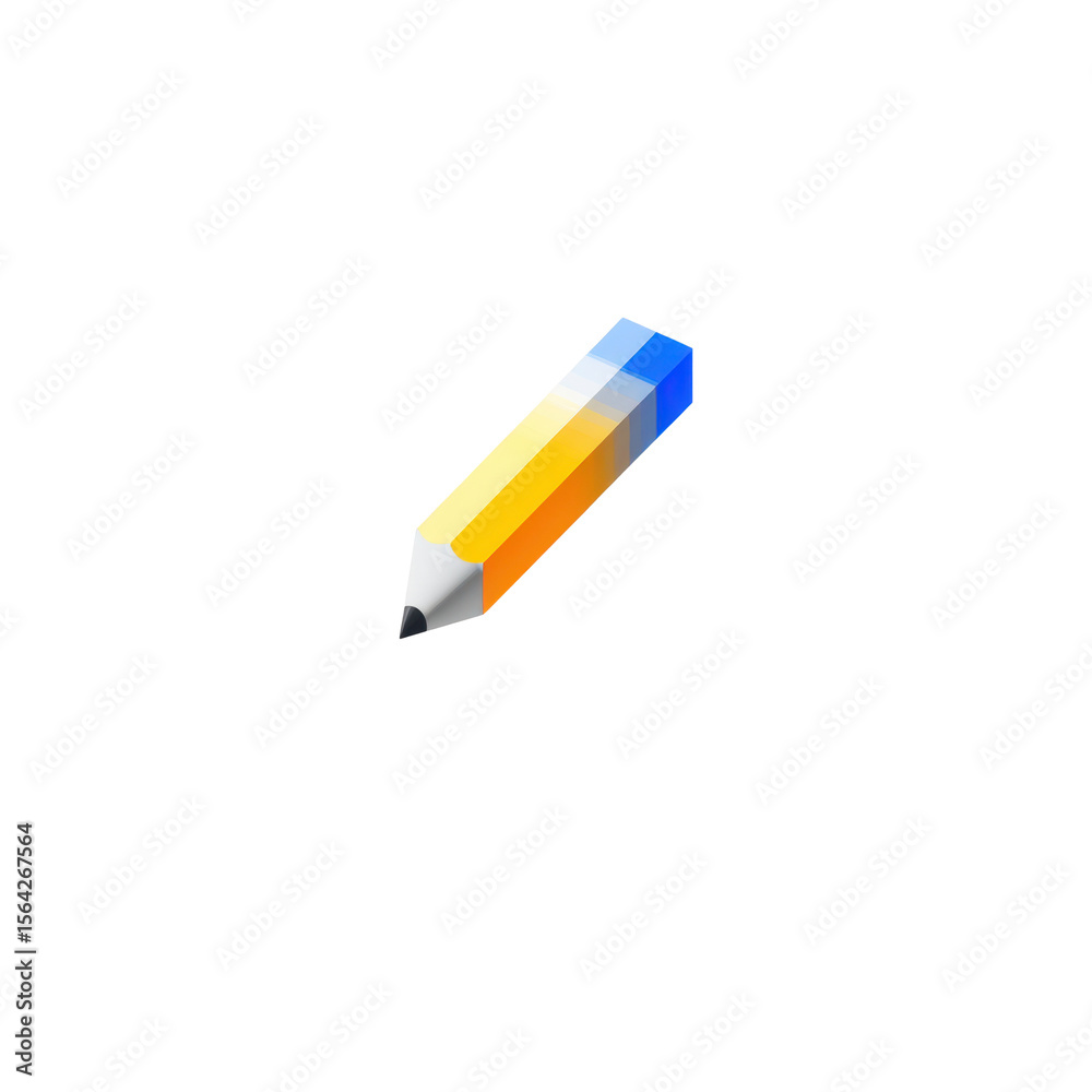 Poster abstract 3d icon of a sharpened pencil with a color gradient from yellow to blue on a transparent ba