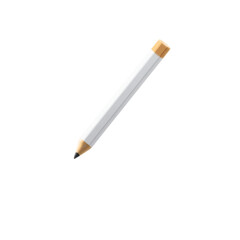A simple white wooden pencil with a sharpened graphite tip and a golden eraser end presented as a 3D icon on a transparent PNG background for digital editing and creative design projects