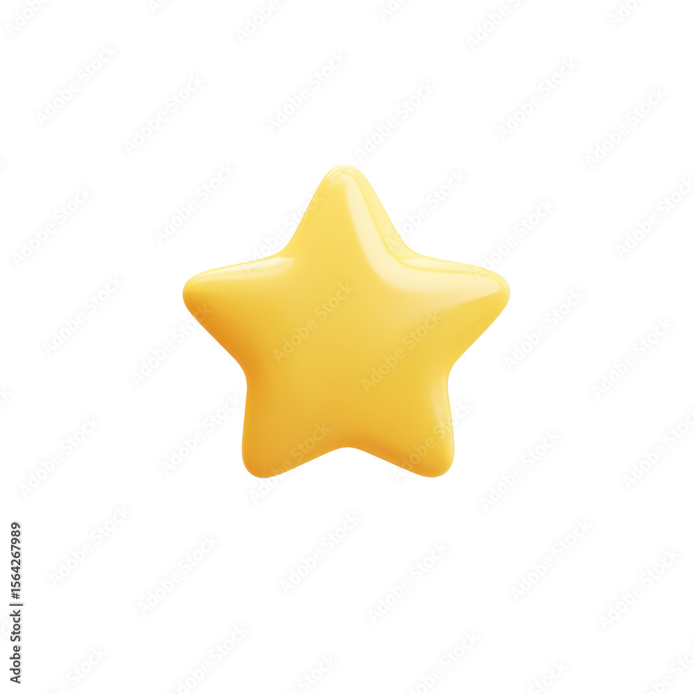 Poster a glossy bright yellow five pointed star icon with a subtle 3d effect and soft highlights against a 