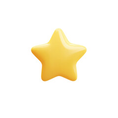 A glossy bright yellow five pointed star icon with a subtle 3D effect and soft highlights against a completely transparent background suitable for user interface elements and ratings