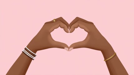 Fototapeta premium Heart shape gesture with hands on pink background for valentine's day and love themes