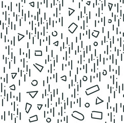 Texture with vertical short lines and dots. Between these line masses there are geometric figures.