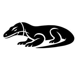 Komodo dragon silhouette, black komodo dragon vector illustration, isolated icon on white background
