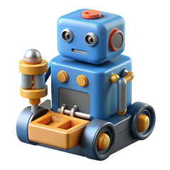 3D Cartoon Robot on Wheels with Toolbox and Futuristic Design isolated on white background 