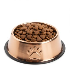 Closeup of pet food in a bowl isolated on a white studio setting