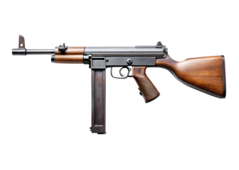 Realistic tommy gun weapon isolated on a transparent background