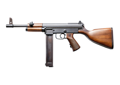 Realistic tommy gun weapon isolated on a transparent background