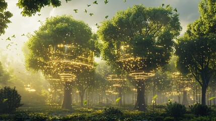 Mystical Forest with glowing enchanted trees and whimsical atmosphere