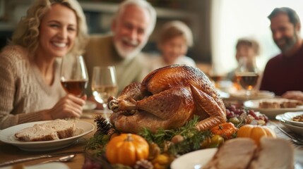 Family enjoying Thanksgiving meal