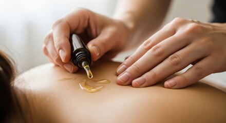 Aromatherapy massage session, a person receiving spa treatment with essential oil application for muscle relaxation