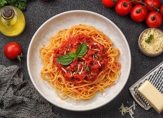 Spaghetti bolognese is a popular classic pasta dish. Using minced meat sauce with a mixture of sauce and fresh sour tomato paste