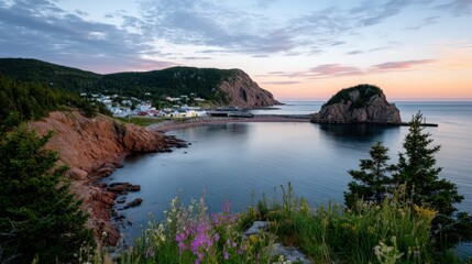 Naklejka premium Tranquil red sand beach at summer sunset for nature and travel design