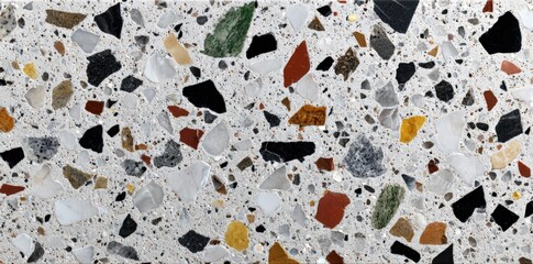 Top view of vibrant terrazzo surface with colorful chips for modern interior design