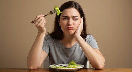 Frustrated Woman on a Diet Struggling with Healthy Eating