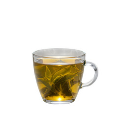 Steaming cup of freshly brewed green tea placed on a wooden table with natural light enhancing its refreshing appearance and health benefits isolated on white or transparent background. PNG