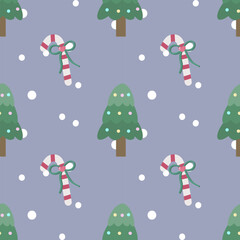 seamless pattern with christmas trees and candy