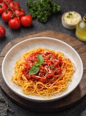 Spaghetti bolognese is a popular classic pasta dish. Using minced meat sauce with a mixture of sauce and fresh sour tomato paste