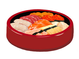 寿司桶セット（赤桶）バランなし © あすなろ挿絵店
