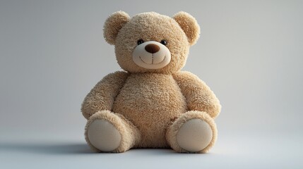 Obraz premium Beige teddy bear seated against plain backdrop