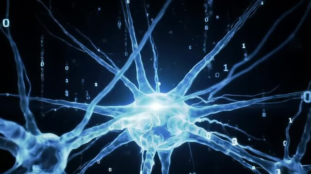 Glowing Neural Network and Binary Code Illustrating Futuristic Artificial Intelligence, Data Processing, and Digital Technology Connectivity