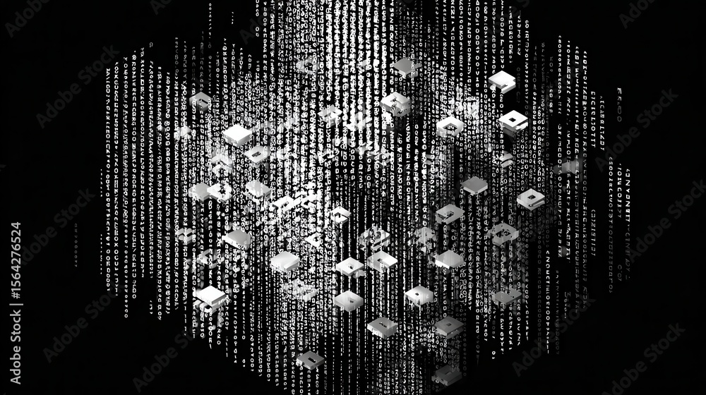 Fototapete abstract design of numerous small shapes and text elements.