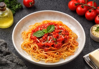 Spaghetti bolognese is a popular classic pasta dish. Using minced meat sauce with a mixture of sauce and fresh sour tomato paste