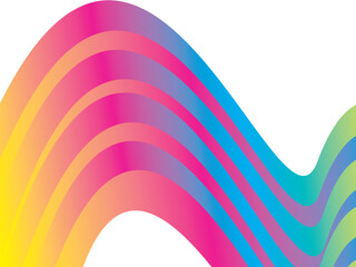 Abstract wavy pattern background with dynamically flowing gradations of bright, contrasting colors (orange, pink, purple, blue, green, yellow), interspersed with white lines for a modern and energetic