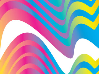 Abstract wavy pattern background with dynamically flowing gradations of bright, contrasting colors (orange, pink, purple, blue, green, yellow), interspersed with white lines for a modern and energetic