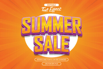 Fototapeta premium Summer sale editable text effect with 3d cartoon text style