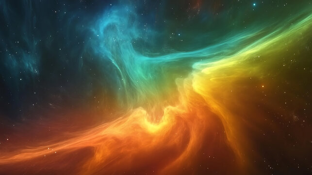 A colorful space with a green and orange swirl. The colors are vibrant and the swirl is dynamic