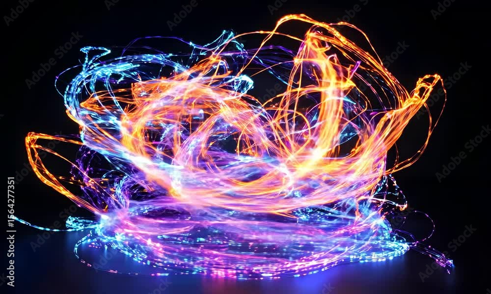Poster colorful light trails swirl in dynamic patterns during nighttime display event