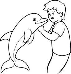 a dolphin who save a man ine art with transparent background