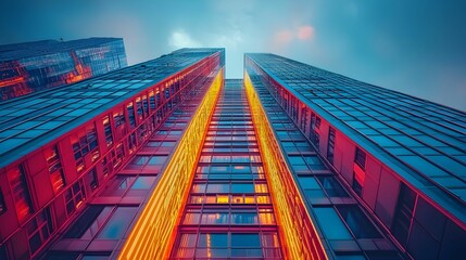Modern City Building with Neon Lights
