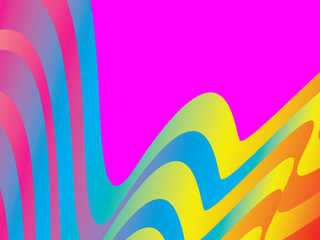 Abstract wavy pattern background with dynamically flowing gradations of bright, contrasting colors (orange, pink, purple, blue, green, yellow), interspersed with white lines for a modern and energetic