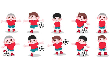 Boy with football kit doing football pose good for kids illustration