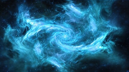 Obraz premium A swirling nebula of vibrant blue hues in deep space.