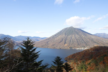 Lake Chuzenji and Mount Nantai in Autumn, Nikko, Japan