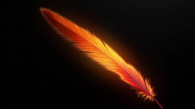  Ember Feather: A phoenix feather glows softly, suspended in darkness, glowing with the warmth of myth and rebirth.