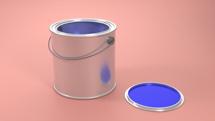 パステル背景に青いペンキの入った開いたペンキ缶