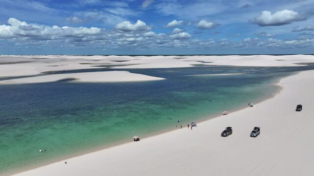 Lencois Maranhenses At Santo Amaro In Maranhao Brazil. Freshwater Lakes Landscape. Dunes Scenery. Lencois Maranhenses At Maranhao. Tourism Travel. Nature Seascape. Beach Background.