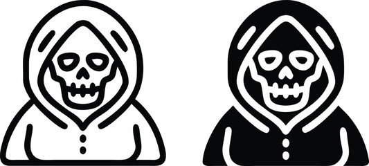 Grim Reaper Skull Icon Set – Black and White Hooded Death Figure Vector Illustration