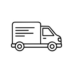 Simple line drawing of a delivery van, side view, showing basic vehicle features.