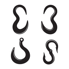 Obraz premium A stylized ornament set of four black and white fishing hooks on white background