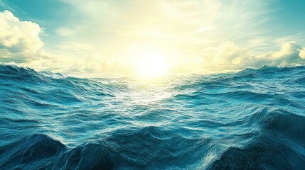 Obraz premium Ocean Waves Under Bright Sunlight: Serene Waterscape with Dramatic Sky.