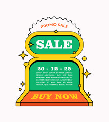 Retro design box for promo sale poster with buy now sign