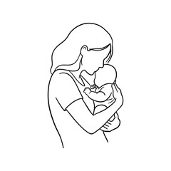 Minimalist Mother and Baby Line Art Vector - Loving Maternal Embrace