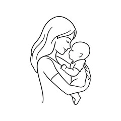 Minimalist Mother and Baby Line Art Vector - Loving Maternal Embrace