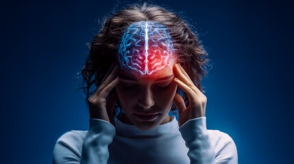 patient experiencing mental stress, high-tech medical visualization of neural pain