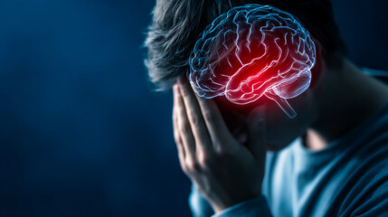 patient experiencing mental stress, high-tech medical visualization of neural pain
