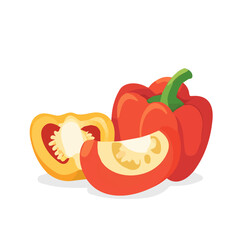 My Simple flat 2D illustration of a icon sliced bell pepper isolated on a white background, vector 2D design, icon, flat 2d illustration art, My vector design